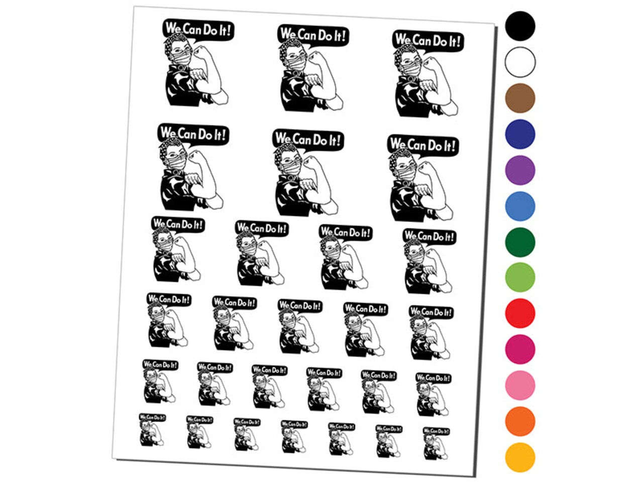We Can Do It Rosie the Riveter Wearing a Mask Pandemic Encouragement Temporary Tattoo Water Resistant Fake Body Art Set